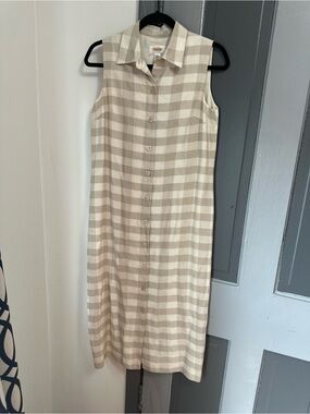 Talbots Sleeveless Plaid Button-Front Midi Dress in Beige and Cream